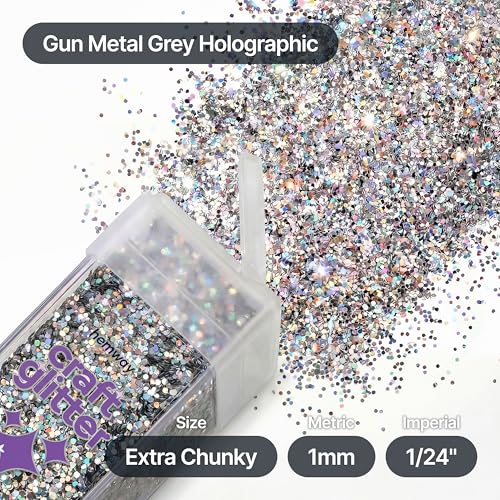 Craft Glitter Shaker Gun Metal Grey Holographic 130g Extra Chunky (3.8 Ounce)