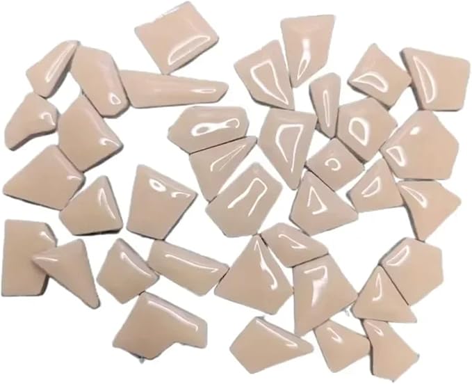 Mosaic Tiles 200g/7.05oz(Approx. 155-170pcs) Porcelain Mosaic Tiles 1-2.5cm 0.4mm Thickness Ceramic Mosaic Stones DIY Mosaic Craft Material(Light Khaki)