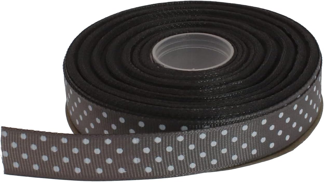 Polka Dot Grosgrain Ribbon 25 Yard Each Roll 100% Polyester (5/8", Gray) - Crafty Corner