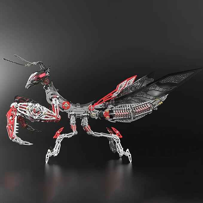 Metalkitor 3D Metal Puzzles for Adults, Giant Mantis Model Kit - Steampunk DIY Ornament - Assembly Jigsaw Crafts Brain Teaser - Perfect Room Decor and Gift Choice(1200+PCS, Black Red) (Black Red)