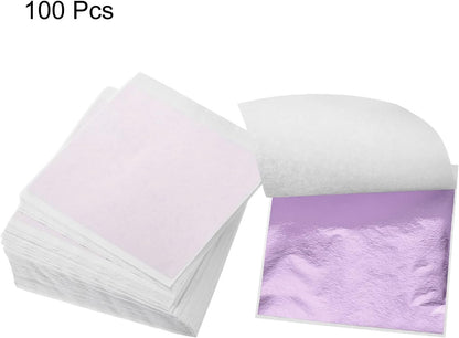 MECCANIXITY Gold Leaf Foil Sheet, Peach Purple Leaf Papers, 3.3 x 3.1inch for Art Decoration, Sculptures, Painting, Pack of 100