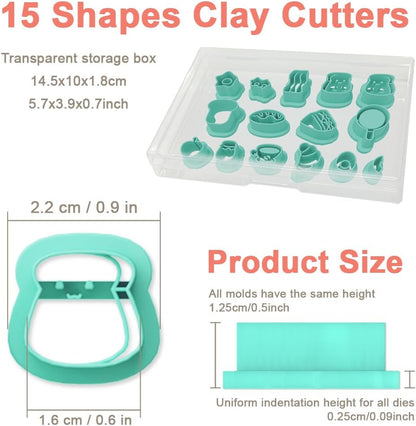 ACRNIGHEET Polymer Clay Cutters - 15 Shapes Food Breakfast Bread Theme Polymer Clay Cutters for Jewelry, Cute Earring Making Kit with Storage Box