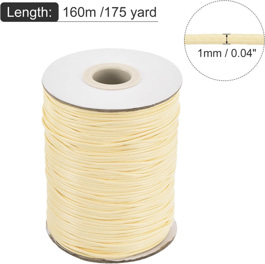 MECCANIXITY Waxed Cord 1mm Waxed Polyester Cord 175 Yard Wax String for Bracelet Making,Necklaces, Beading,Jewelry Making and DIY Crafts(Beige)