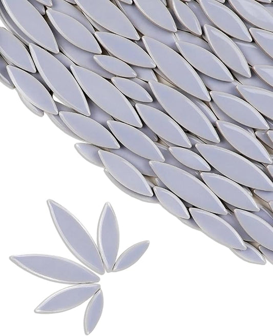 200g Ceramic Petals Bulk Mosaic Tiles for Craft, Small Oval Stepping Stone Kit, Glazed Porcelain Pieces for Coaster Tray House Number Mirror Lamp Home Decorations (Grey Blue)