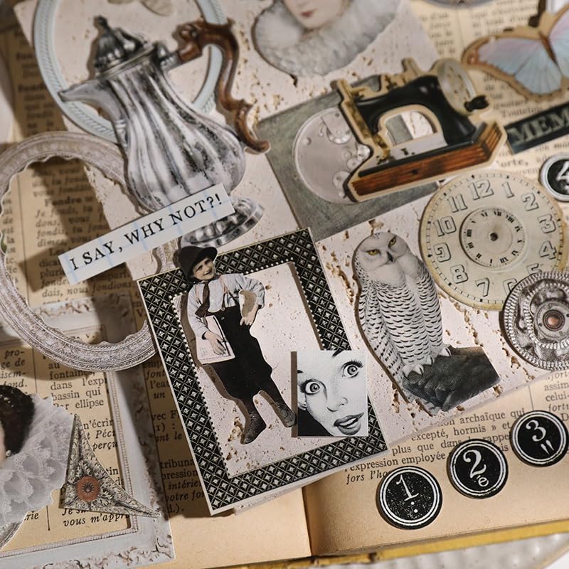 Vintage Junk Journal Items Kit Pre Cut Paper Cards Cutout Cardstock Art Aesthetic Decor Hollow Out Craft Elements Small Embellishments Supplies for Adults Scrapbook Pack