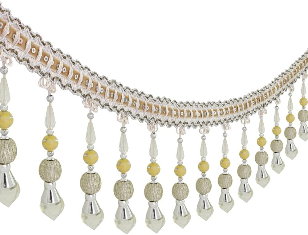 3yards Beading Fringe Trimming Long Beads Tassel Curtain Trim Ribbon Trim for Cover Edge Decorative (beige) - Crafty Corner