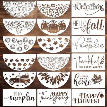 Fall Stencils for Crafts Reusable 12" Fall Stencils for Painting on Wood (18 Count)