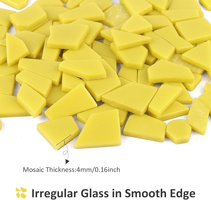 Youway Style Yellow Glass Mosaic Tiles for Crafts Bulk,200g Broken Glass Pieces for DIY Fall Mosaic Art Decor,Garden Mosaic Supplies