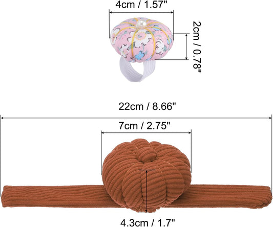 PATIKIL Wrist Pumpkin Pin Cushion, Snap Pin Cushion with Elastic Strap Ring Portable Embroidery Needle Pin Storage for Hand Craft Knitting, Brown