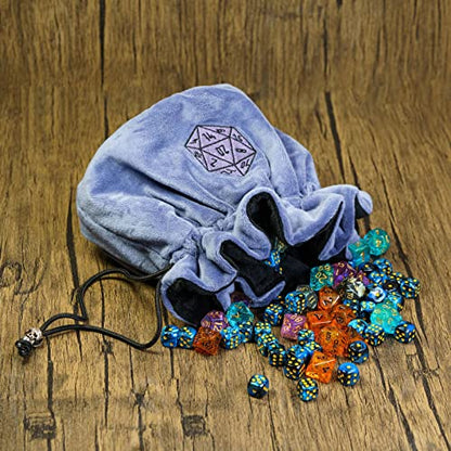DND Dice Bags Large with Pockets Blue Storage Bag for D&D RPG Games (4.64 Ounce)