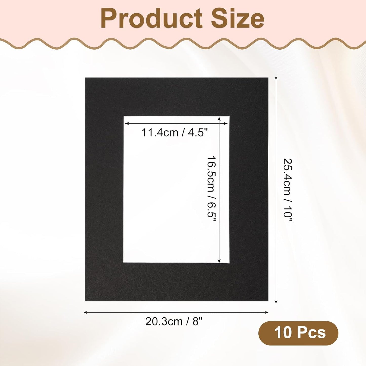uxcell 10Pcs Picture Mats, 8 x 10 Mat Board Center for 5 x 7 Pictures Acid Free White Core Bevel Cut Frame Mattes for Display Art Measuring, Black