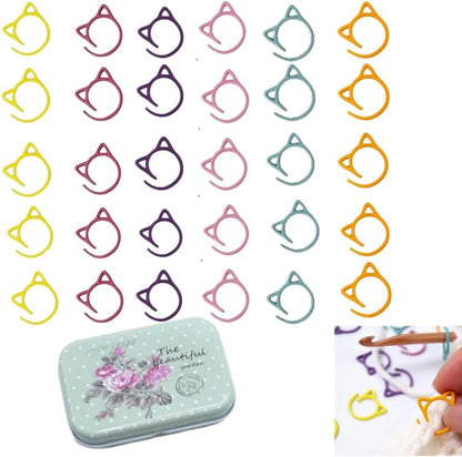 Fazanwey 30pcs Cat Stitch Markers with Storage Case, Metal Stitch Markers for Crocheting,Colorful Crochet Markers for Knitting Weaving Lovers