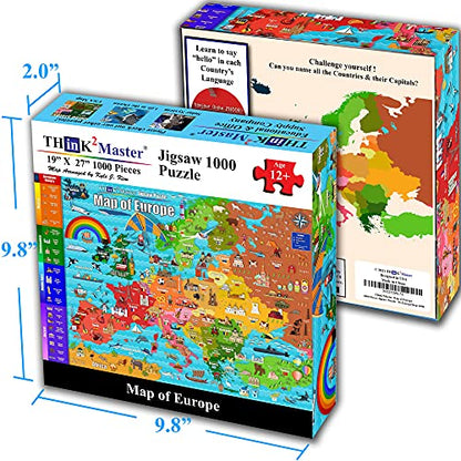 Colorful Map of Europe 1000 Pieces Jigsaw Puzzle for 13+
