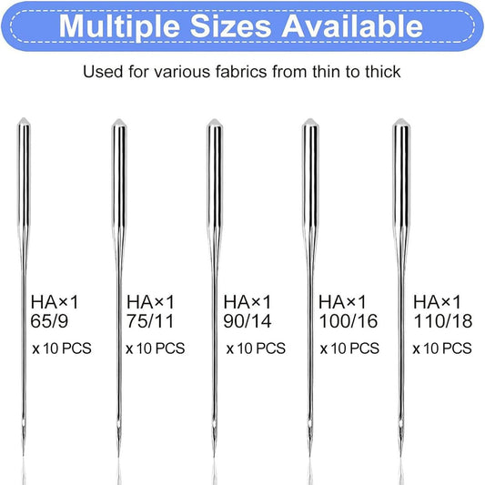 50PCS Sewing Machine Needles, Universal Sewing Machine Needle for Singer, Brother, Janome, Varmax, Needles for Sewing Machine with Sizes HAX1 65/9, 75/11, 90/14, 100/16, 110/18