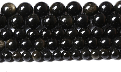 AAA Natural Gold Obsidian Gemstone Beads Energy Healing Power Stones Round Loose Beads for Jewelry Making, DIY Bracelet Necklace 8mm 46pcs