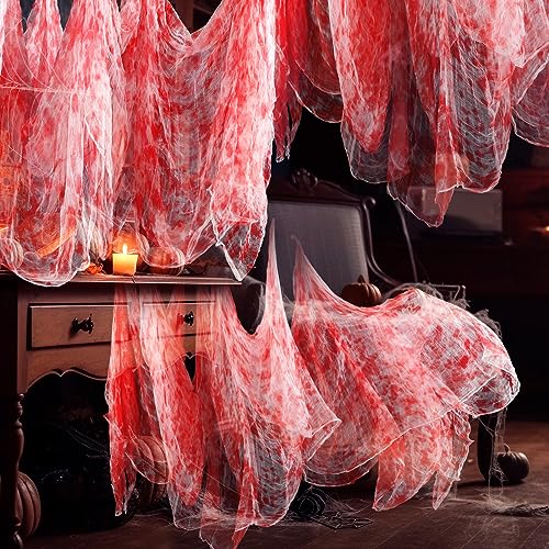 Halloween Cheese cloth 70.87 x 196.85 Inch Bloody Cheesecloth Roll for Crafts Large Cotton Muslin Gauze Fabric for Halloween Outdoor & Indoor Spooky Decoration