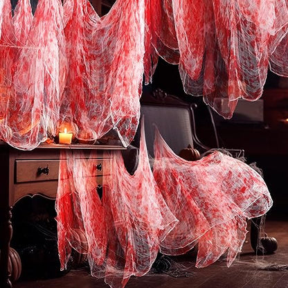 Halloween Cheese cloth 85 x 197 Inch Bloody Cheesecloth Roll for Crafts Large Cotton Muslin Gauze Fabric for Halloween Outdoor & Indoor Spooky Decoration
