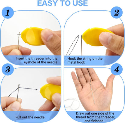 Lechchy Needle Threader for Hand Sewing & Sewing Machine - 10 Simple Needle Threaders for Embroidery Floss + 2 Seam Rippers + 2 Drawstring Threaders + 5 Needles