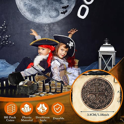 100 Pcs Plastic Pirate Coins for Treasure Chest Party Favors (100 Count)