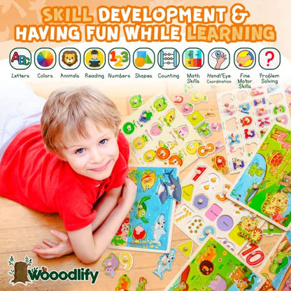7 Pack Wooden Puzzles for Toddlers 2 3 4 5 Years Old (7 Count)