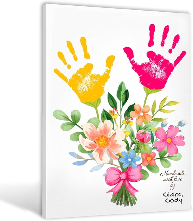 MIKAYENUS Happy Mother's Day Handprint Craft - First Mother's Day Craft Gifts From Kid To Mom - Hand Frint Crafts & Arts - DIY Flowers Handprint Gifts For Grandparents, Mom From Kid, Son, Daughter