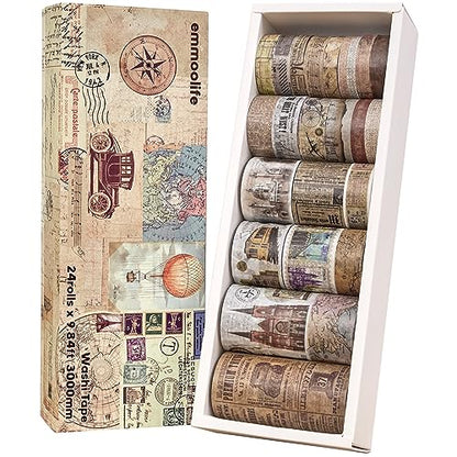 24 Rolls Vintage Washi Tape Set (3.5274 Ounce)
