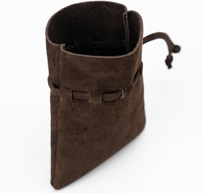 Medieval Drawstring Coin Pouch Bag, Leather Coin Pouch，Renaissance Drawstring Pouch Dice Bag, Small Coin Purse for Women/Men, Brown Swayze Suede