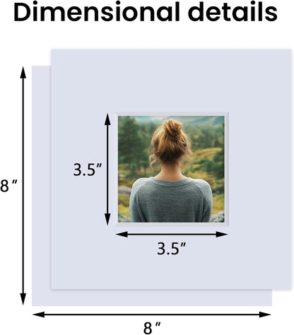 Falling in Art 5 Pack Acid Free 8x8'' White Picture Mats Board Show Kit for 4x4'' Photos, 4-Ply Beveled Pre-Cut Photo Mats with Backing Board for Frames, Artwork and Prints