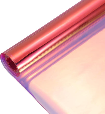 MECCANIXITY Holographic Clear PVC Vinyl Film Holographic PVC Fabric Waterproof Dichroic Film 12 x 48 Inch for Handbags Bows Earrings DIY Craft,Laser Red