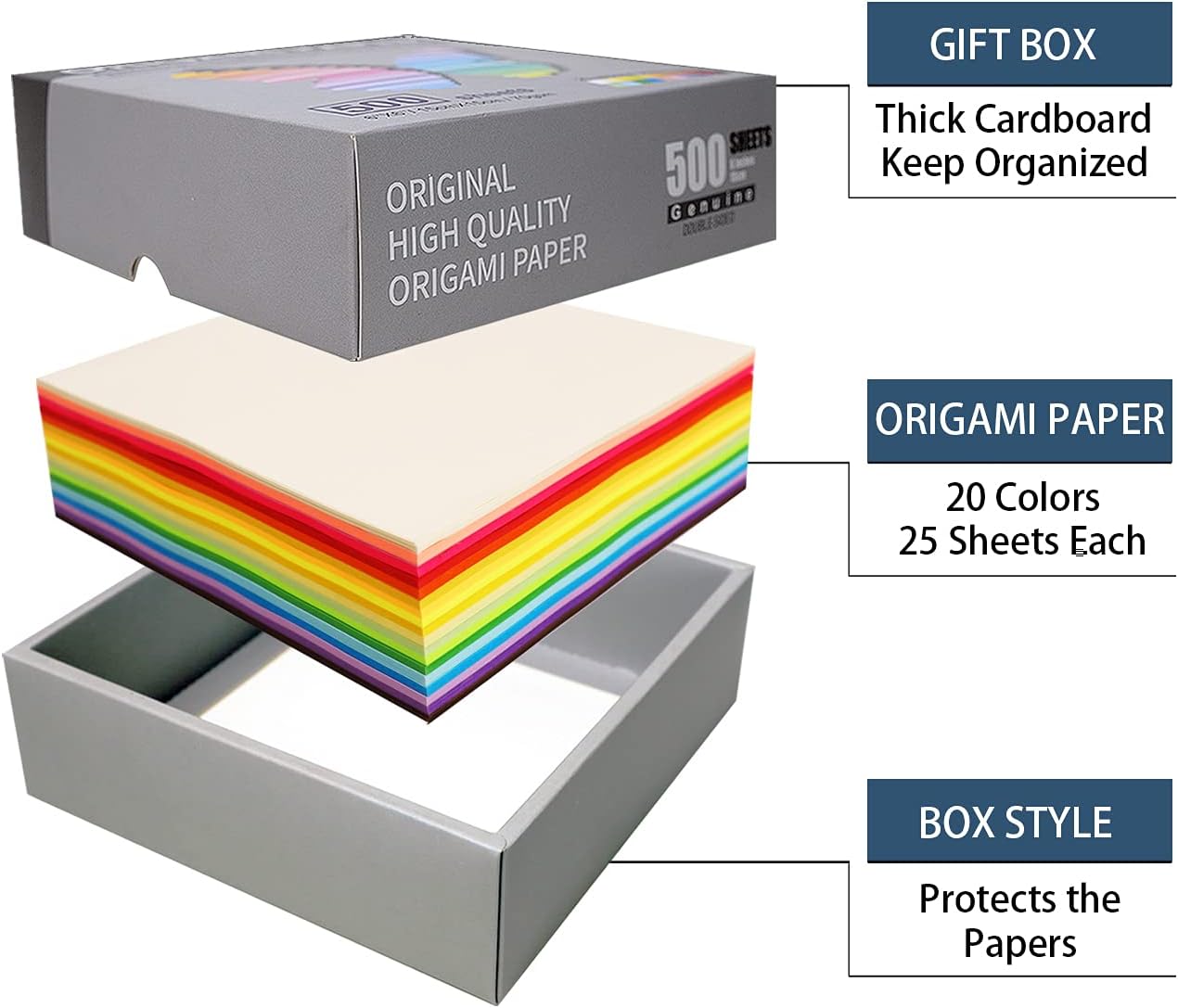 Origami Paper 500 Sheets, 20 Vivid Colors, Double Sided Colors Make Colorful and Easy Origami,6 Inch Square Sheet, for Kids & Adults, Papers, Arts and Crafts Projects (E-book included) - Crafty Corner