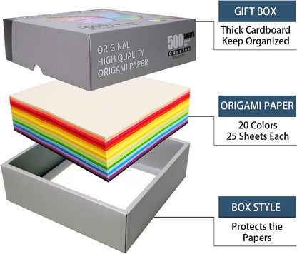 Origami Paper 500 Sheets, 20 Vivid Colors, Double Sided Colors Make Colorful and Easy Origami,6 Inch Square Sheet, for Kids & Adults, Papers, Arts and Crafts Projects (E-book included) - Crafty Corner