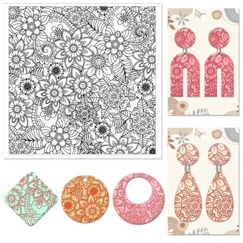 Abstract Flowers Geometric Flowers Silicone Texture Stamp Polymer Clay Molds DIY Clay Texture Tools for Clay Pottery Earring Jewelry Making Stamp Engraving Machines