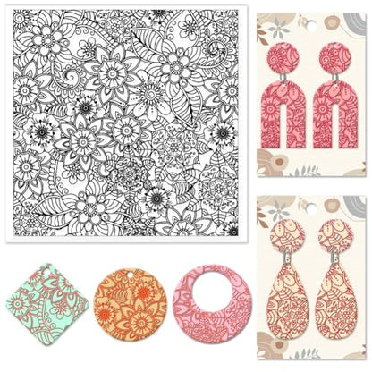 Abstract Flowers Geometric Flowers Silicone Texture Stamp Polymer Clay Molds DIY Clay Texture Tools for Clay Pottery Earring Jewelry Making Stamp Engraving Machines