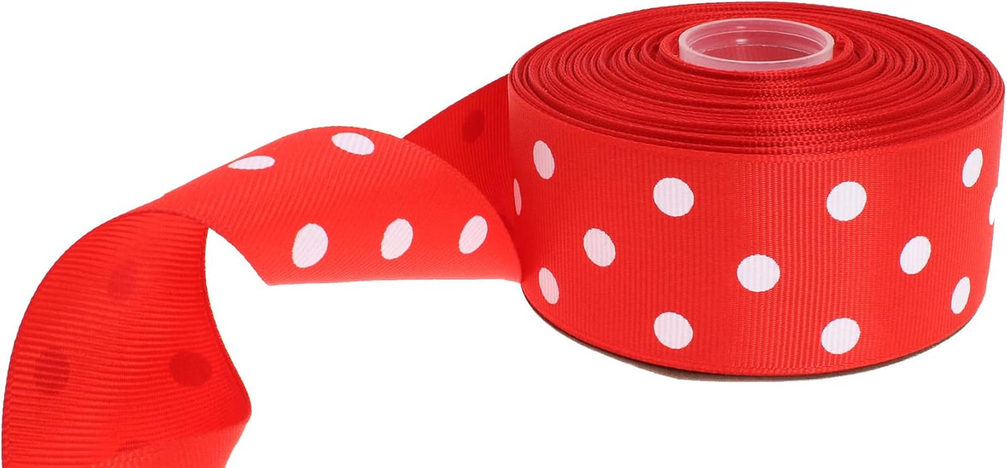 Polka Dot Grosgrain Ribbon 25 Yard Each Roll 100% Polyester (1/1-2", Red) - Crafty Corner