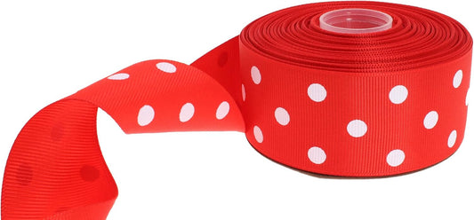 Polka Dot Grosgrain Ribbon 25 Yard Each Roll 100% Polyester (1/1-2", Red) - Crafty Corner