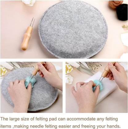 WONVOC Needle Felting Pad, 9.44 x 9.44 x 1.38 Inch, Grey Sponge Needle Felting Mat with Felting Needle Tool with 3 Needles Accommodates Any Felting Project