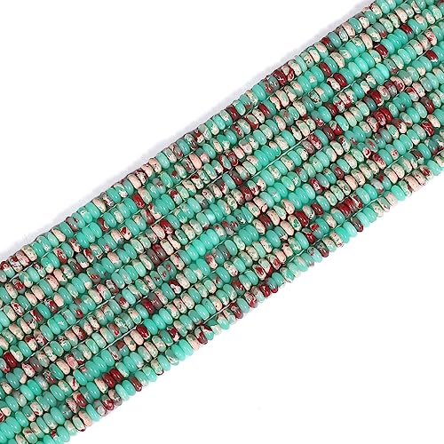 Natural Green Shoushan Disk Stone Beads 4x2mm 160pcs Rondelle Loose Semi Gemstone Beads for Jewelry Making Design (160 Count)