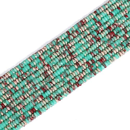 Natural Green Shoushan Disk Stone Beads 4x2mm 160pcs Rondelle Loose Semi Gemstone Beads for Jewelry Making Design (160 Count)