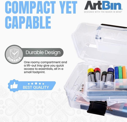 ArtBin 6890AG Small Project Box, Portable Art & Craft Organizer with Lift-Out Tray, [1] Plastic Storage Case, Clear