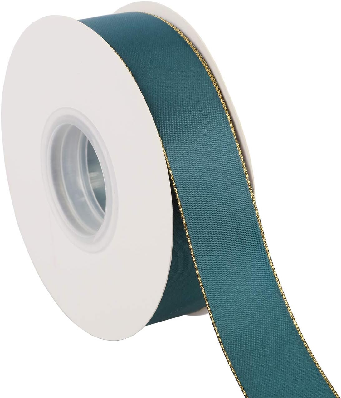 ITIsparkle 1" Inch Double Faced Satin Ribbon 25 Yards with Gold Edges, 1" X 25Yd - Teal - Crafty Corner
