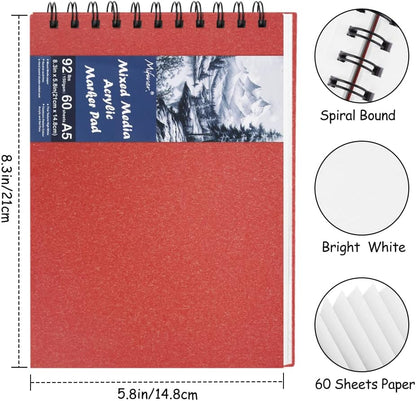 8.3x5.8 Sketch Book, Top Spiral Bound Sketch Pad, 60sheets 92lb/150gsm Bright White Paper, Acid-Free Mixed Media Paper for Painting, Dawing & Art Supplies. B-Red - Crafty Corner