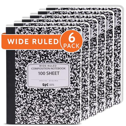 6 Pack EPI Marble Hardcover Wide Ruled Composition Notebook (6 Count)