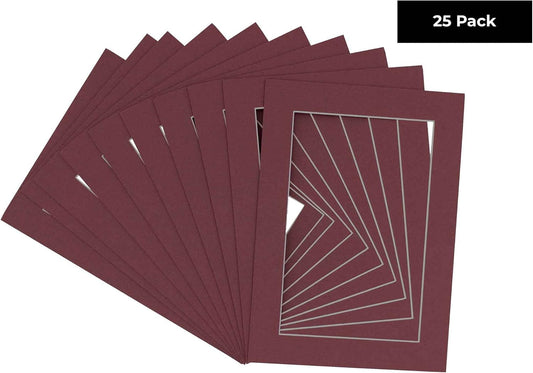 11x14 Mat for 8.5x11 Photo - Precut Maroon Picture Matboard for Frames 11 x 14 Inches - Bevel Cut Matte to Display Art 8.5 x 11 Inches - Acid Free Pack of 25 MATS with Backing Boards & Clear Bags