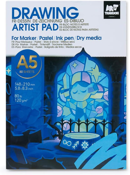TRANSON Artist Mix Media Sketchbook Marker Pad, 5.8”x8.3” 80 Sheets A5 Art Papers, 80lb/120gsm for Painting, Drawing and Sketching - Crafty Corner