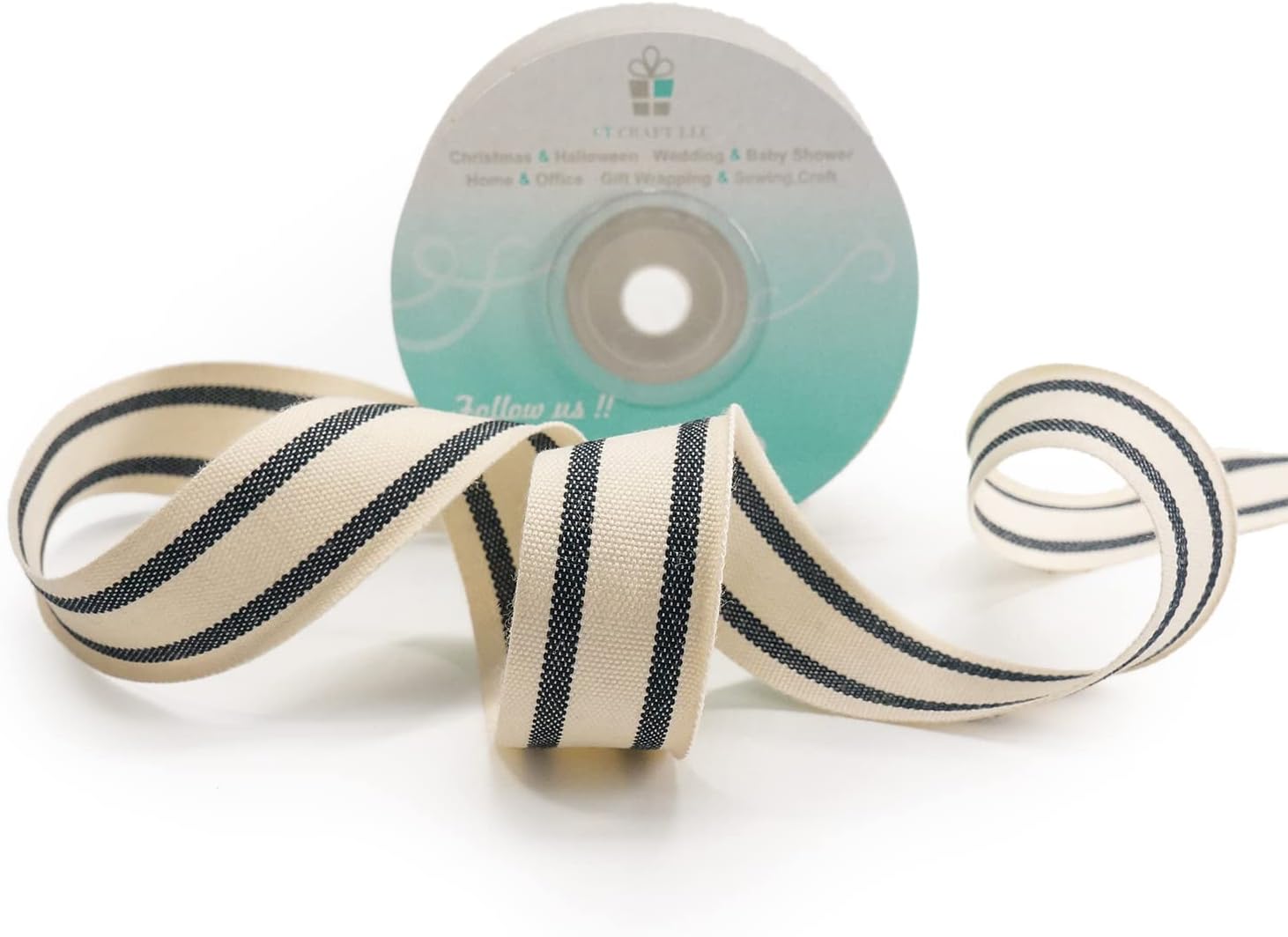 CT CRAFT LLC Ivory Cotton Black Stripes Ribbon 1" x 10 Yards for Home Décor Gift Present Wrapping DIY Crafts Birthday Wedding Bouquet Christmas - Crafty Corner