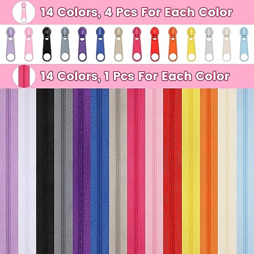 42 Yards 14 Pieces Coil Zippers Assorted Nylon Zipper with 56 Sliders