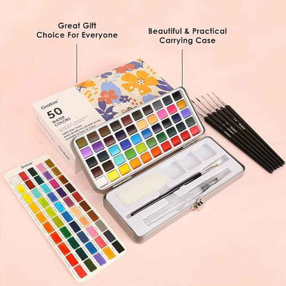 Grabie 50 Colors Watercolor Paint Set, Detail Paint Brush Included, Watercolor Paints, Painting Sets, Art Supplies for Painting, Travel Watercolor Set, Amateur Hobbyists