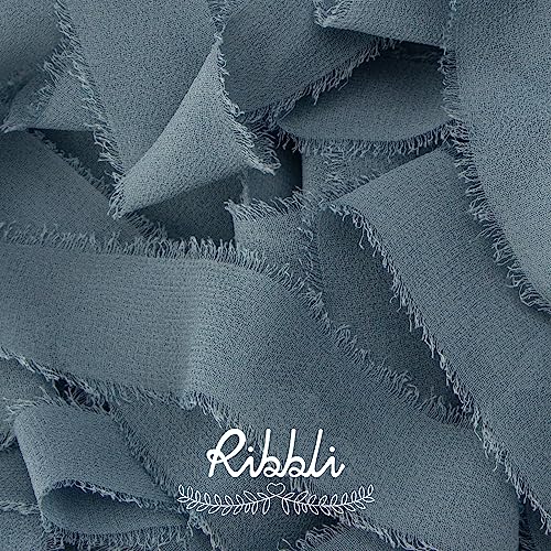 Slate Blue Chiffon Ribbon 1 Inch x 20 Yard Handmade Fringe Chiffon Silk Ribbon for Gifts Wrapping (60 Foot)