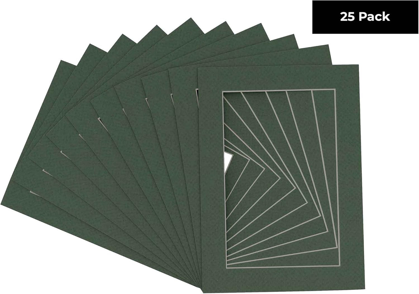 11x14 Mat for 8.5x11 Photo - Precut Hunter Green Picture Matboard for Frames 11 x 14 Inches - Bevel Cut to Display Art 8.5 x 11 Inches - Acid Free Pack of 25 MATS with Backing Boards & Clear Bags