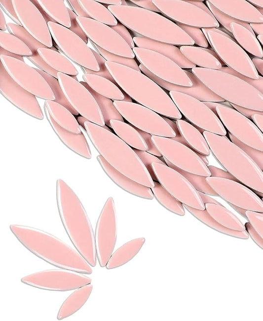 200g Ceramic Petals Bulk Mosaic Tiles for Craft, Small Oval Stepping Stone Kit, Glazed Porcelain Pieces for Coaster Tray House Number Mirror Lamp Home Decorations (Deep Pink)